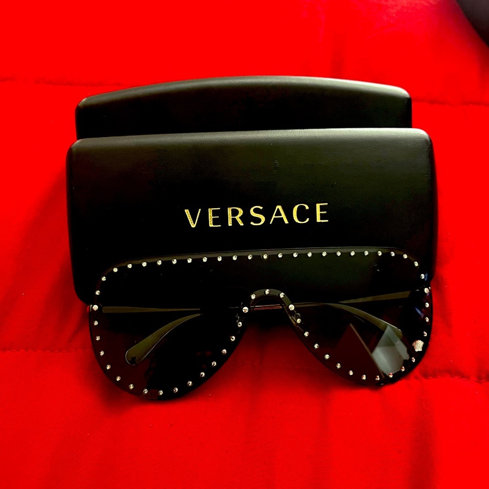 Black bedazzled Versace shades
